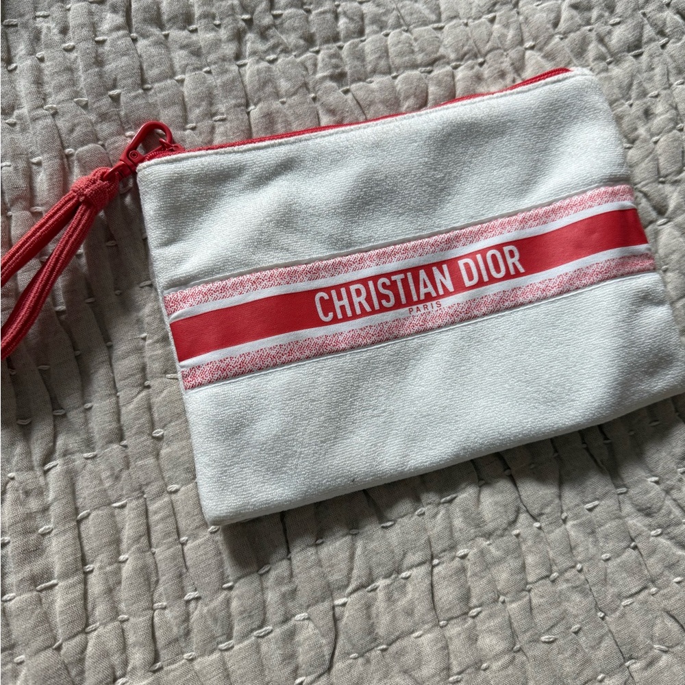 Christian Dior Coral and White terry cloth Pouch